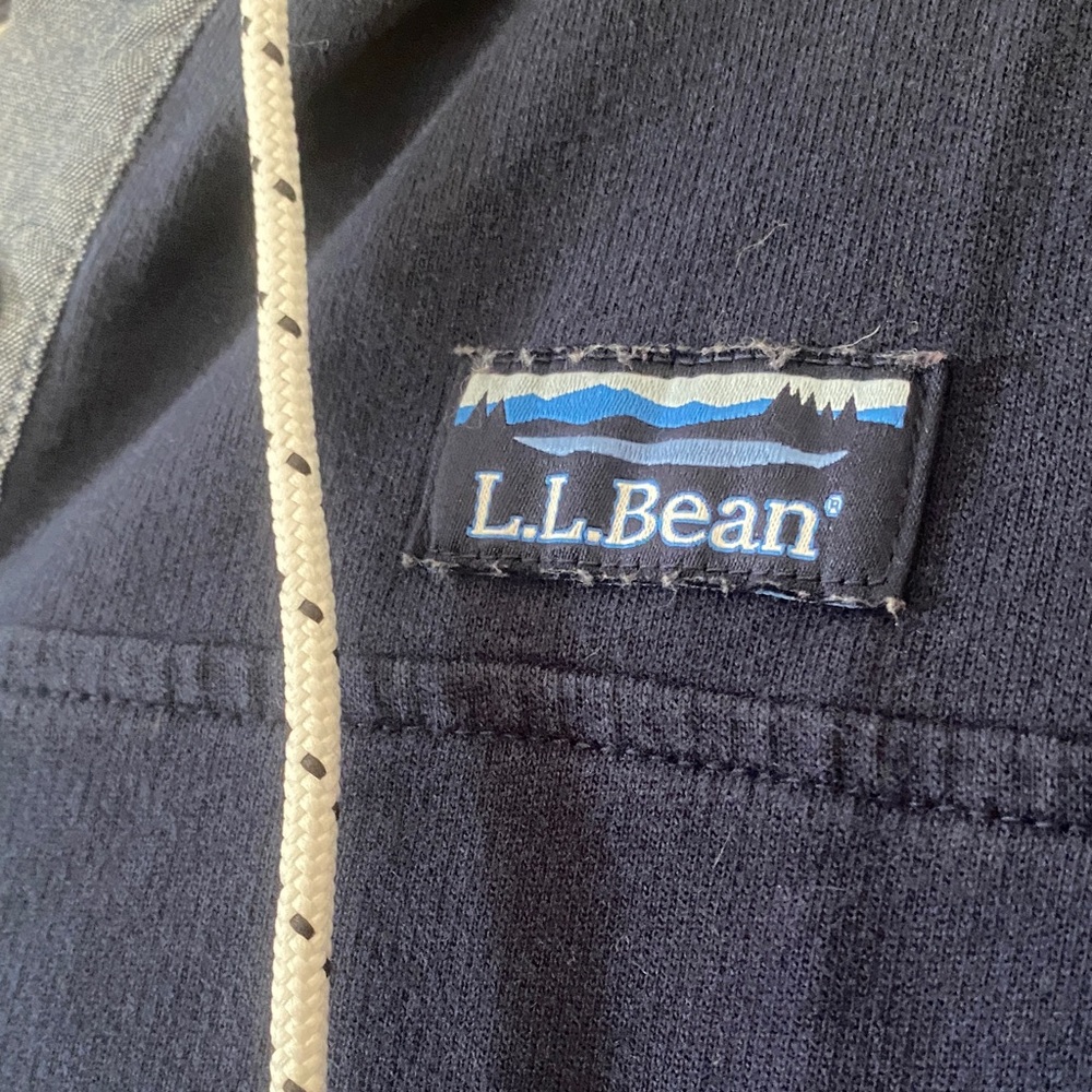 L.L. Bean Navy Hooded Henley Sweatshirt Lightweight Cotton Pullover M - Picture 5 of 9